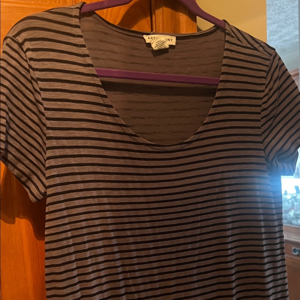 Artisan Ny Women's Black and Gray Striped Short Sleeve long dress